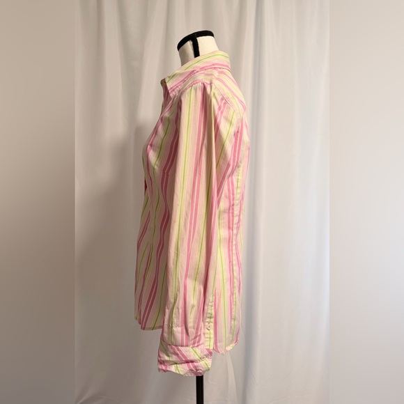Lilly Pulitzer Classic Pink and Green Striped Shirt Size 10 - Picture 3 of 4